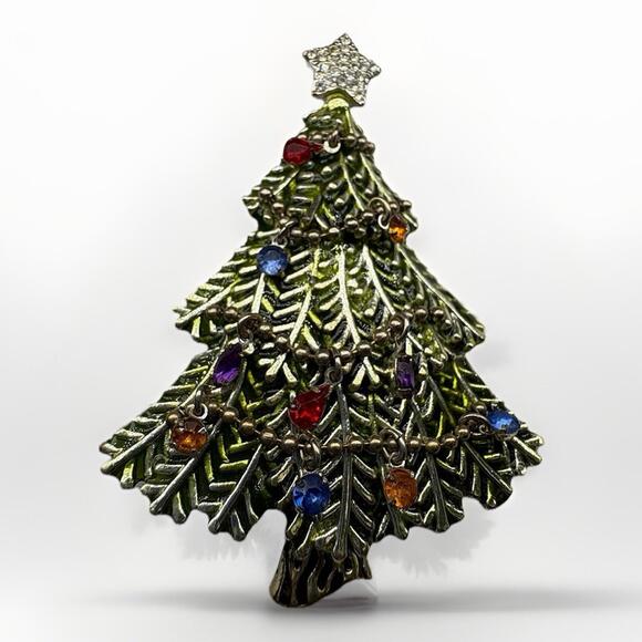 Vintage 2008 Avon 5th Annual Christmas Tree Multicolour Rhinestones Brooch Pin - Picture 1 of 3